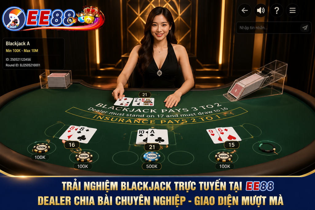 Người chơi tham gia bàn Blackjack trực tuyến trên giao diện EE88