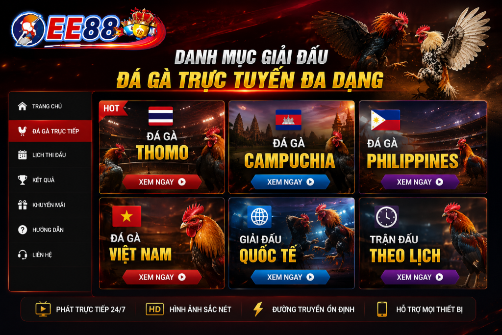 Danh mục các giải đấu đá gà trực tuyến đa dạng trên giao diện EE88