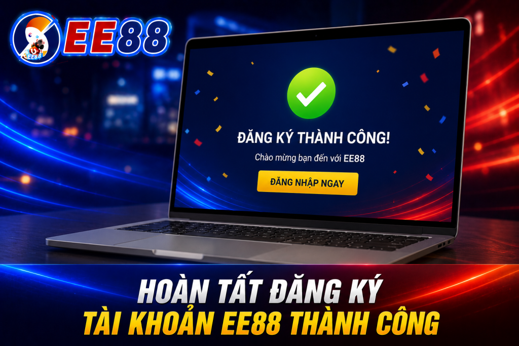 Giao diện hoàn tất đăng ký tài khoản EE88 thành công