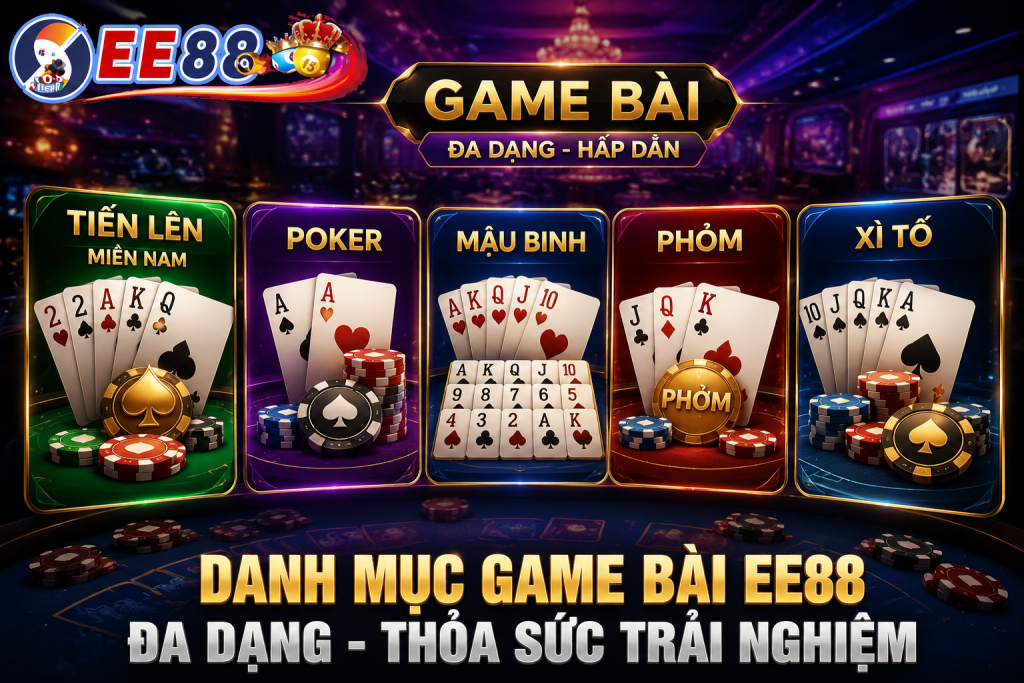 Danh mục Game Bài EE88 đa dạng với Tiến Lên, Poker, Mậu Binh, Phỏm và Xì Tố