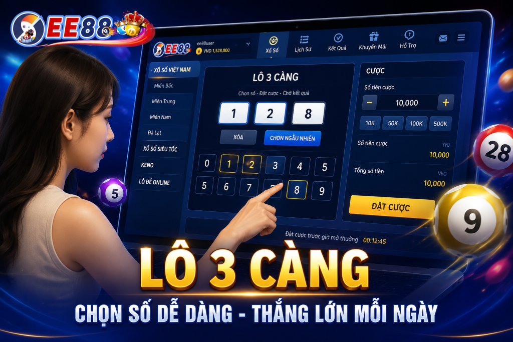 Bộ số Lô 3 Càng trên giao diện xổ số trực tuyến EE88
