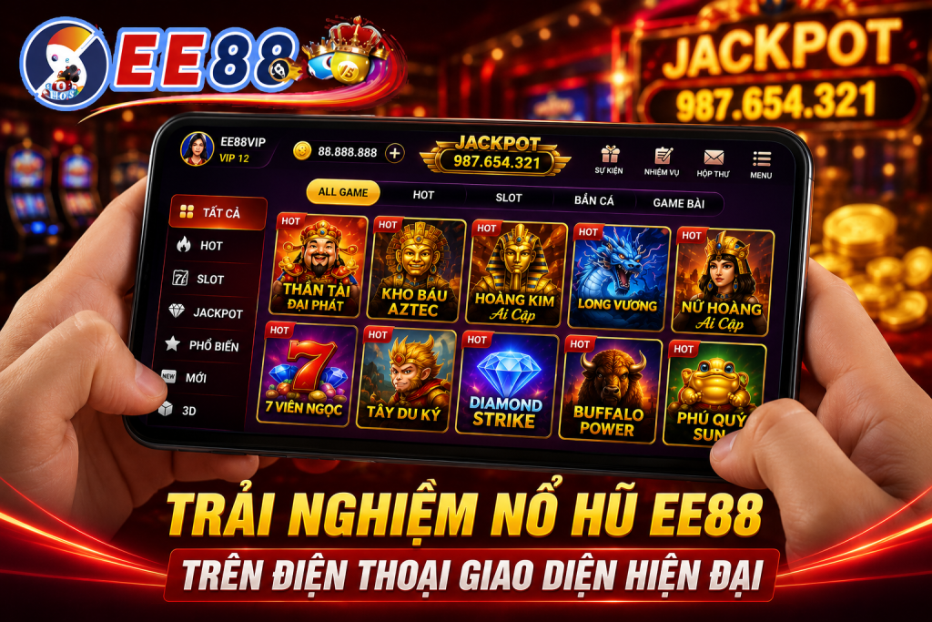 Người chơi trải nghiệm Nổ Hũ EE88 trên điện thoại với giao diện hiện đại
