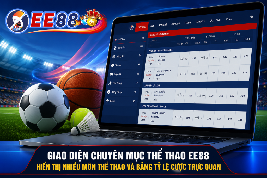 Tổng quan giao diện chuyên mục Thể Thao EE88